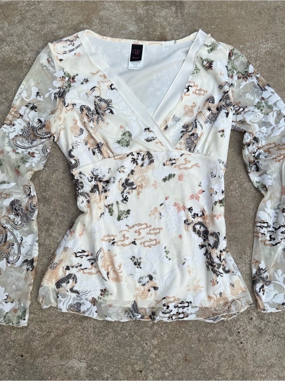 Wrapper Vintage 90s y2k made in USA Cream Floral Wrap-Style Blouse
